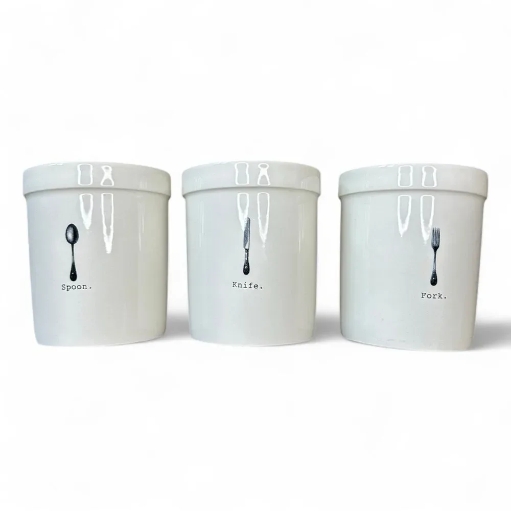 Rae Dunn Treat Or Trick Halloween Canister Trio White Ceramic Kitchen Storage